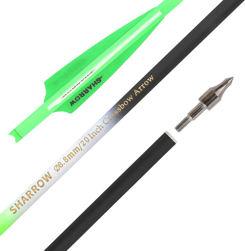 Crossbow Bolts 20 Inch Carbon Shaft Arrows With Replaceable Screw In Tips Green Feather Fletching 12 Pack 125 Grain Durable High Performance