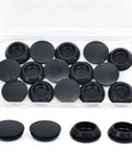 Rubber hole plugs set, black, 15 pieces, with snap-in locking lip for 22 mm holes