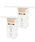 Two Pack Wall Outlet Extender with Built In Shelf and Night Light 8 Ports Total 6 AC Outlets Plus 2 USB No Mess Cords Space Saving