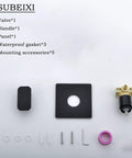 Matte Black Square Shower Valve Kit With Rough In Valve, Single Function Shower Faucet Mixer including panel and accessories.