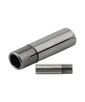 Rock Solid Collet Reducer Adaptor Shank Bit For 1/2 To 1/4 And 1/8 Inch CNC Router Spindles, metal adapter bit on white background.