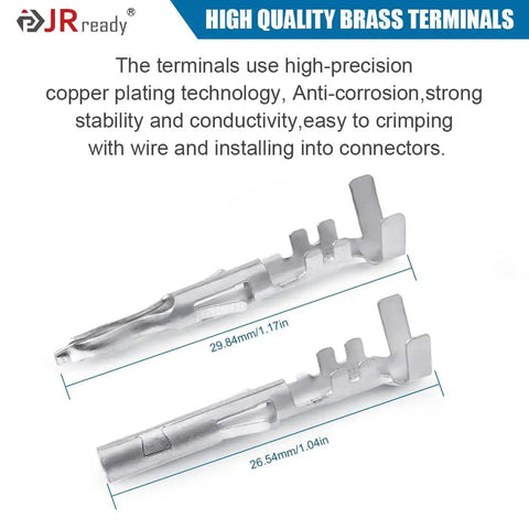 Grab This JRready Weather Pack Terminals Kit With 30 Dandy Pairs Of Brass Pins And Sockets For 18 To 14 AWG Cables Plus Cable Seals And Plugs Galore For Super Tough Sealed Automotive Wiring Jobs That Actually Last Out There. brass terminal pins, 29.84mm and 26.54mm, for automotive wiring