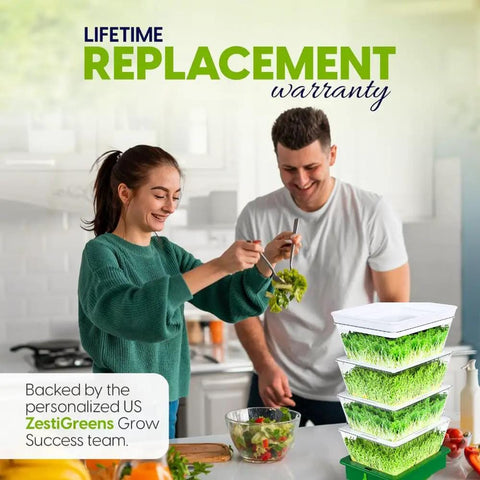 Couple using 4 Tier Sprouting Kit With Stackable Trays And Drain Spout For Home Sprouts, Grows Fresh Sprouts In 3 To 5 Days