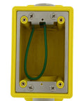 Industrial Grade Single Gang Electrical Box Built Tough For Harsh Environments 26 Cu In Capacity 1 Inch NPT Openings Includes Plugs And Stainless Steel Device Mounting Plate Rigid PVC Yellow