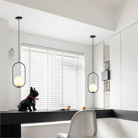 Cool Black Frosted Glass Pendant Light With Adjustable 1 Light Globe Fixture in modern kitchen setting