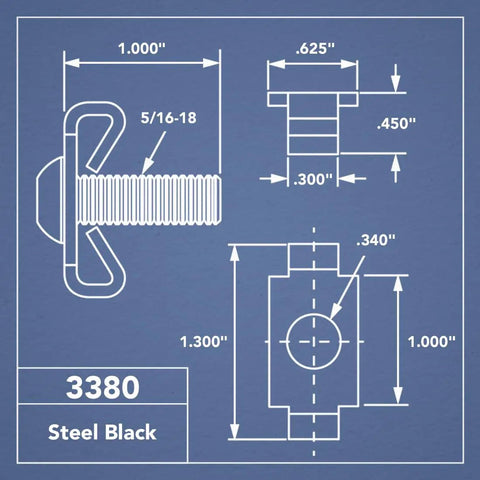 Hella Secure 5/16-18 Standard End Fastener Kit With Hidden Double Wing Clips And Button Head Screws technical drawing with dimensions.