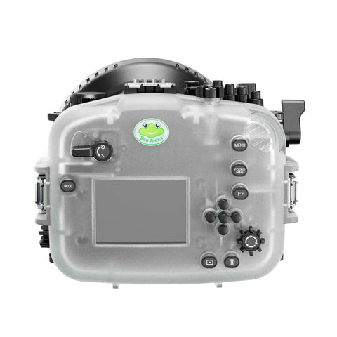 Back view of Underwater Housing For Sony FX3 And FX30 With PL100 Flat Port, 40m 130ft Depth Rating, showing full button access.