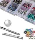 300 Set 6mm Colorful Grommets Eyelets Kit With Metal Eyelets And Installation Tool for DIY Projects, clothes, shoes, and crafts.