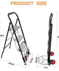 2 In 1 Hand Truck And Step Ladder Foldable Dolly Cart Heavy Duty For Moving Up To 330 Lb Reach High Shelves And Tight Spaces At Home Shop Or Job Site Smooth Rolling Wheels And Solid Stand For Everyday Use, product size diagram showing 42in ladder height and 44.5in folded height