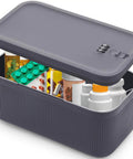 Secure Lock Box With Easy Combination Code For Medication And Personal Items showcasing open top with pill bottles inside.