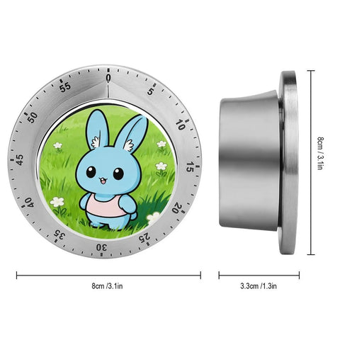 Colorful Meadow Rabbit Countdown Timer for Kitchen and Classroom All In One Timekeeper with Rotating Dial, stainless steel