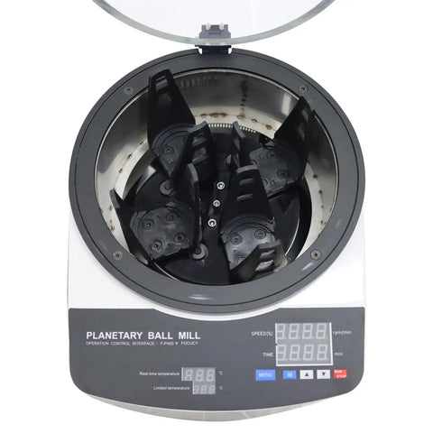 Top view of Beefy Four Jar Desktop Ball Mill Grinder for Lab Use 110V 150W with open chamber for 0.1L jars, not included