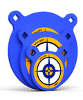 AR500 Steel Target Set With One Half Inch Thick Gongs For Shooting, 4 Inch 6 Inch 8 Inch Silhouette Targets in blue and yellow bullseye design