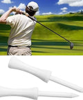 Golfer swinging with Wooden Golf Tees 83mm White Step Down 100 Count Durable Hardwood Practice Tees For Standard Cup Size 0.44 Inch Fixed Height