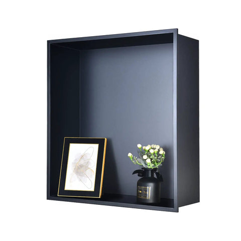 Black Stainless Shower Niche Shelf 12.5 X 12.5 X 4.7 Inches Slick Flush Mount Recessed Niche with decor items