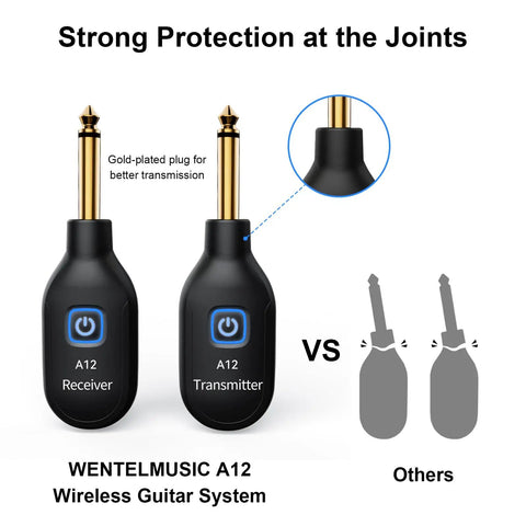 2.4GHz Wireless Guitar Transmitter And Receiver Set For Electric Guitar And Bass, gold-plated plugs, joint protection feature