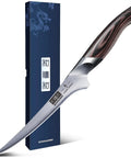 7 Inch Fillet Knife Razor Sharp Boning Knife In High Carbon Stainless Steel next to packaging