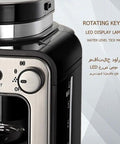 Close-up of Compact Espresso Machine With Anti Drip Filter System Easy Pour Coffee Maker For Your Home Kitchen showing control panel.