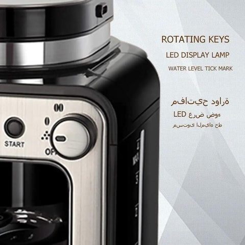 Close-up of Compact Espresso Machine With Anti Drip Filter System Easy Pour Coffee Maker For Your Home Kitchen showing control panel.