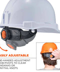 Vented Hard Hat With Light For Night Safety, Full Brim Style, Ratchet Suspension, Class C, Skullerz 8973LED White adjuster detail