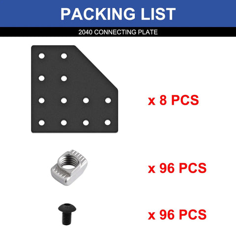 8 Pack 2040 Aluminum Extrusion L Bracket Joint Plate Corner 12 Hole V Slot Hardware With T Nuts And Screws for profiles