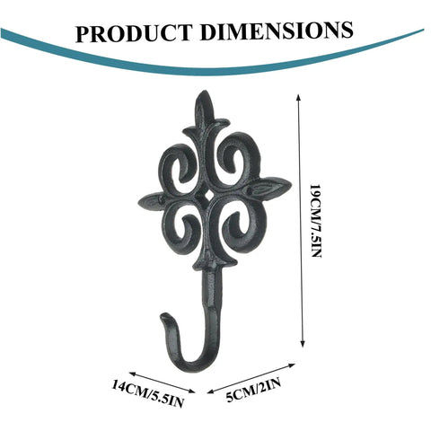 Rock Solid Cast Iron Wall Hook Knockout Vintage Charm For Entryway And Master Bedroom Bullet Proof Heavy Duty Towel And Coat Rack Dead Simple No Sweat Installation In Matte Black Finish With Screws Included Now, dimensions shown.