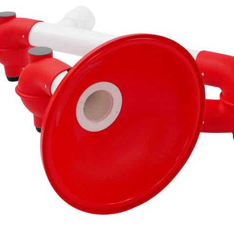 Heavy Duty Ceiling Mounted Laboratory Fume Extractor Arm With Three Hundred Sixty Degree Adjustable Swivels, red suction funnel close-up.