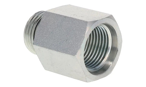Model 6410-12-10 Reducer Expander Hydraulic Fittings Three Quarter Inch ORB Male To Five Eighths Inch ORB Female SAE O Ring Boss Adapters Carbon Steel Rugged Pro Grade High Pressure Connectors, threaded carbon steel fitting