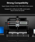 Badass Desktop CNC Router With Three Axis Engraving Power For Smooth Cutting On Wood Plastic Acrylic And Soft Metals Featuring Smart GRBL Control showing a USB connection and work area.