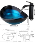 Blue Oval Glass Vessel Sink With Waterfall Faucet And Pop Up Drain Above Counter Bathroom Vessel Sink Artistic Tempered Glass Bowl Modern Dope Boat Shape Design For Stylish Home Renovation