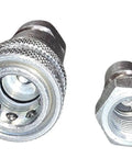 60 Series Hydraulic Quick Disconnect Set H2-62 and H2-63 Male and Female Pair, front view of metallic couplers.