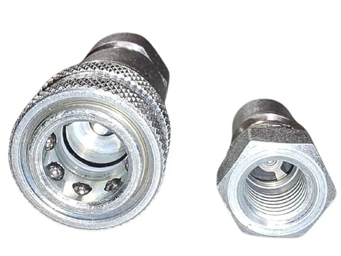 60 Series Hydraulic Quick Disconnect Set H2-62 and H2-63 Male and Female Pair, front view of metallic couplers.