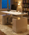 Kickass Hella Spacious Dual Motor Height Adjustable Electric Standing Desk Smooth 67 Inch Wide White Sit Stand Workstation showcasing dual cabinets.