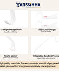 Heavy Duty Adjustable Closet Rod Brackets Two Pack Wall Mounted White Shelf Support design features, including U-shape hook and adjustable arms.