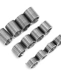 Half Inch 13 UNC Thread Repair Kit with 12 threaded inserts for restoring damaged threads in soft metals, multiple close-up views.