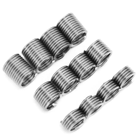 Half Inch 13 UNC Thread Repair Kit with 12 threaded inserts for restoring damaged threads in soft metals, multiple close-up views.