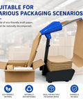 Manual Void Fill Dispenser For Kraft Buffer Paper Adjustable Height Cushioning Machine With Rock Solid Suction Base Smooth Operator Shipping Workhorse Quick Release, with kraft paper roll dispenser next to packing box.