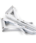 Two Pack Heavy Duty Folding Shelf Brackets Stainless Steel Collapsible Mounts for Tables, Workbenches, RVs, Cars and Tools, White 18 Inch