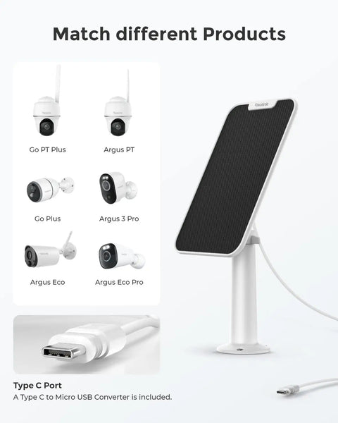 3W Solar Panel Power For Wireless Outdoor Security Cams With 6V Type C Port Non Stop Charging Compatible With Argus Models