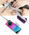 Badass Cordless Electric Nail Drill Machine Packing 30000 Rpm Power And A Massive 2600Mah Battery With Six Interchangeable Grinding Heads For Dope Gel Acrylic Manicures On The Go, shown in use with nails.