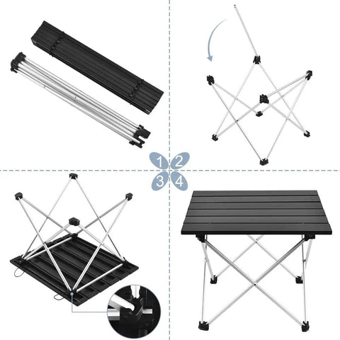 Portable Aluminum Camping Table With Foldable Aluminum Table Top And Stable Triangle Frame No Fuss Easy Carry for outdoor use