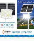 500W Solar LED Flood Light With Remote, Dusk To Dawn Security Spotlight, IP67, showing solar panels, LEDs, and remote.