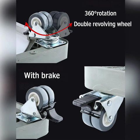 Heavy Duty Appliance Mover Trolley With Adjustable Base For Frig Freezer Washer Dryer features 360° rotating wheels with brake.