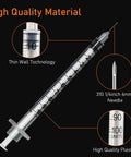 Top Notch 1cc Syringe With Needle 31G 1/4 Inch 6mm Sterile Pack Of 100 For Precise Dosing, Smooth Electro Polished Needle, Easy To Use, Medical Grade, Eco Friendly And Safe. 1cc syringe with 31G 6mm needle and thin wall plastic barrel