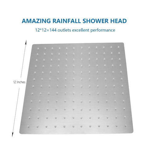 Ultra Thin 12 Inch Square Rain Shower Head With High Flow Stainless Steel For Full Body Coverage, Brushed Nickel Finish display