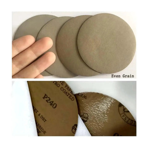 Dope 80 Pcs Of 5 Inch Hook And Loop Sanding Discs With Premium Silicon Carbide Abrasives For Wet Or Dry Polishing And Grinding Jobs On Metal Wood Paint displayed with fingers for size reference.