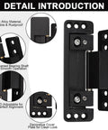 Four Pack Stealth Matte Black Hidden Door Hinges Straight Up Smooth And Built Legit With Rust Proof Zinc Alloy Plus Adjustable Silent Close Specs For Zero Hassle Cabinet Mounting And Quick Weekend Upgrades Across Main Street Homes with detailed close-ups showing zinc alloy material and adjustable features.