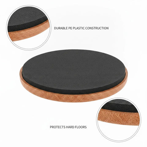One Round PE Plastic Furniture Sliding Pads Set For Hard Floors Black Glides shown with close-up details