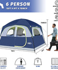 Spacious 6 Person Waterproof Family Tent With Windproof Build And Easy Setup In Minutes, Dark Blue, shown with carrying bag