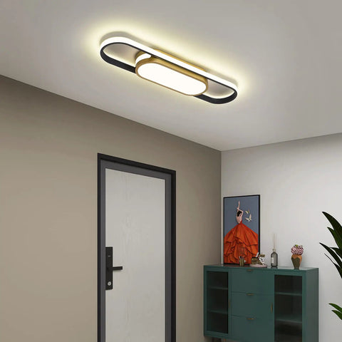 Modern LED Flush Mount Ceiling Light With Remote, Dimmable 40W Panel in a living room setting, showcasing acrylic linear fixture design.